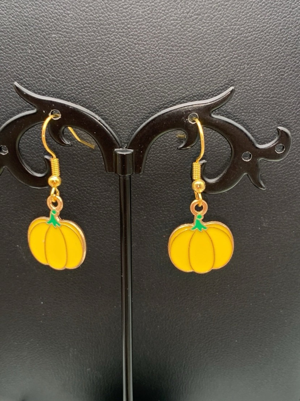Gold-Tone fall / autumn Yellow Pumpkin Dangle Earrings - Women Jewelry
